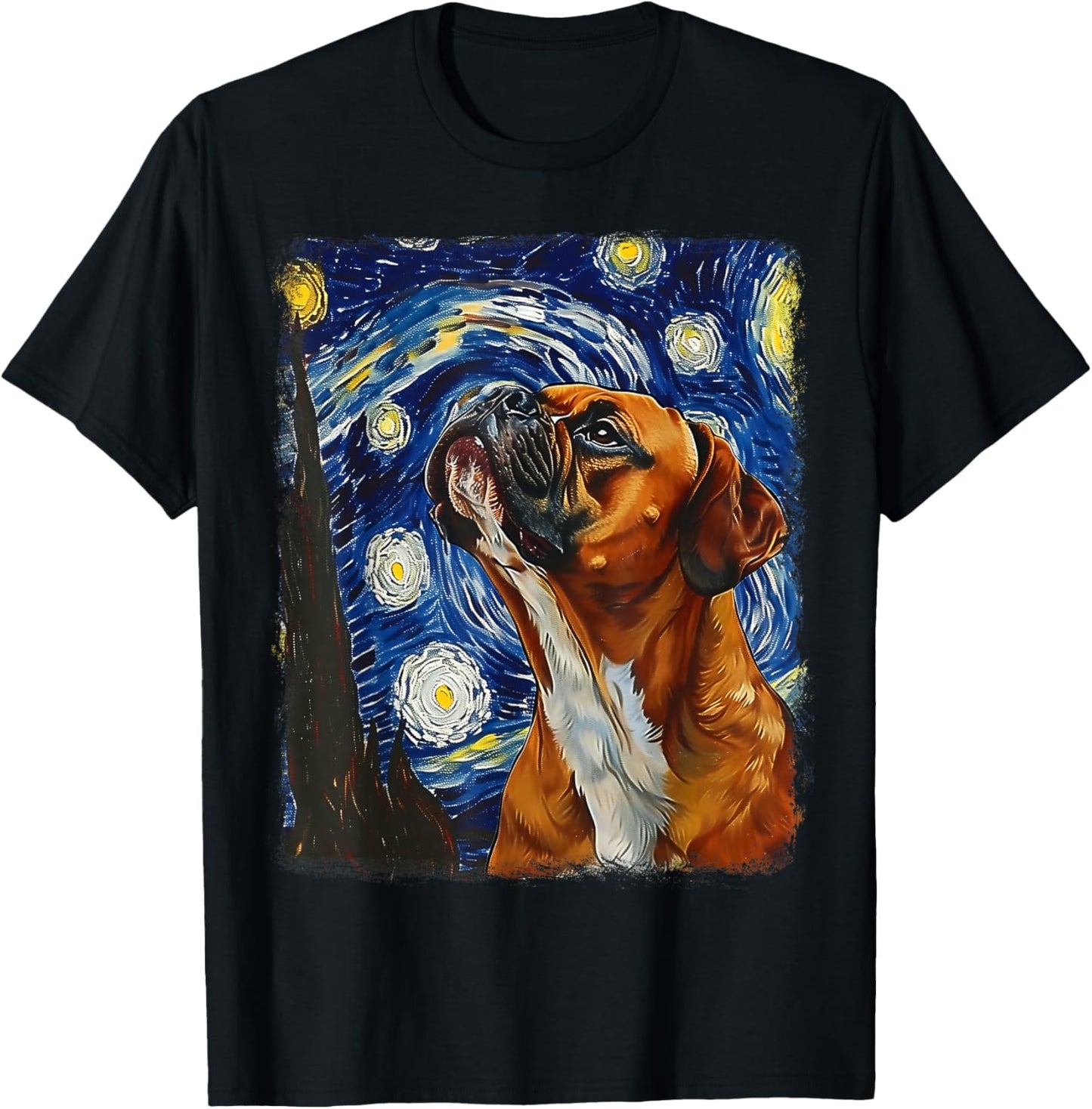 Boxer Dog Starry Night Painting T-Shirt - T-Shirt | Black