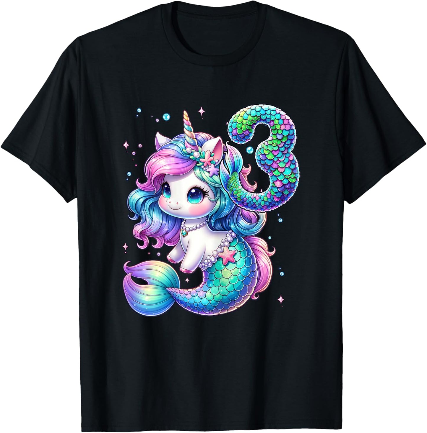 Unicorn Mermaid 3rd Birthday 3 Year Old Party Girls Outfit T-Shirt - T-Shirt | Black