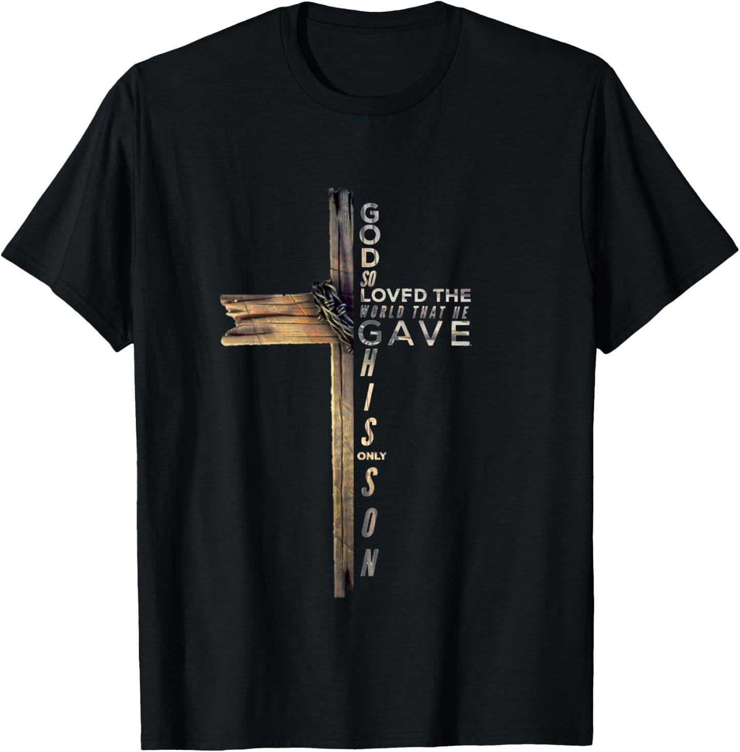 John 3:16 Christian Cross Bible T-Shirt - T-Shirt | Black
