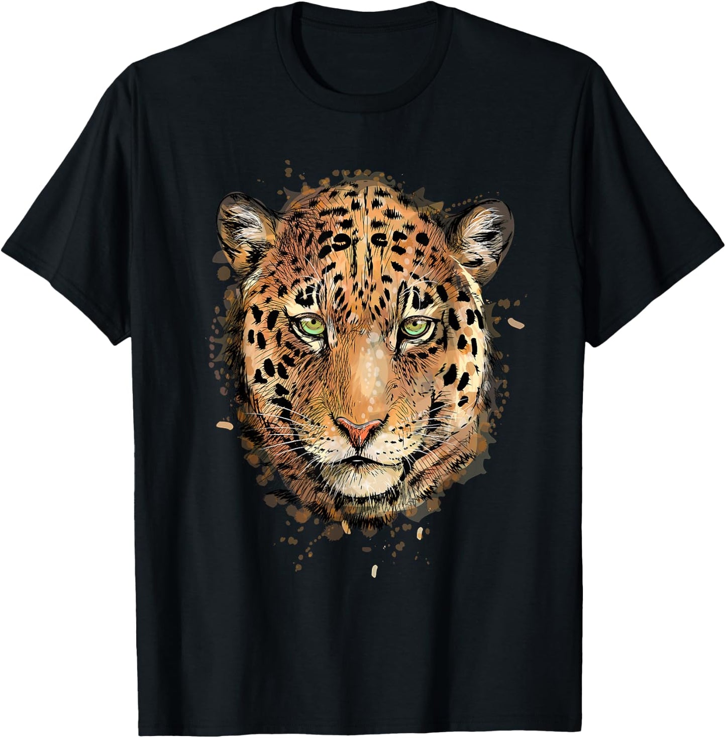 Leopard Cheetah Jaguar Head Watercolor Animal Gift T-Shirt - T-Shirt | Black