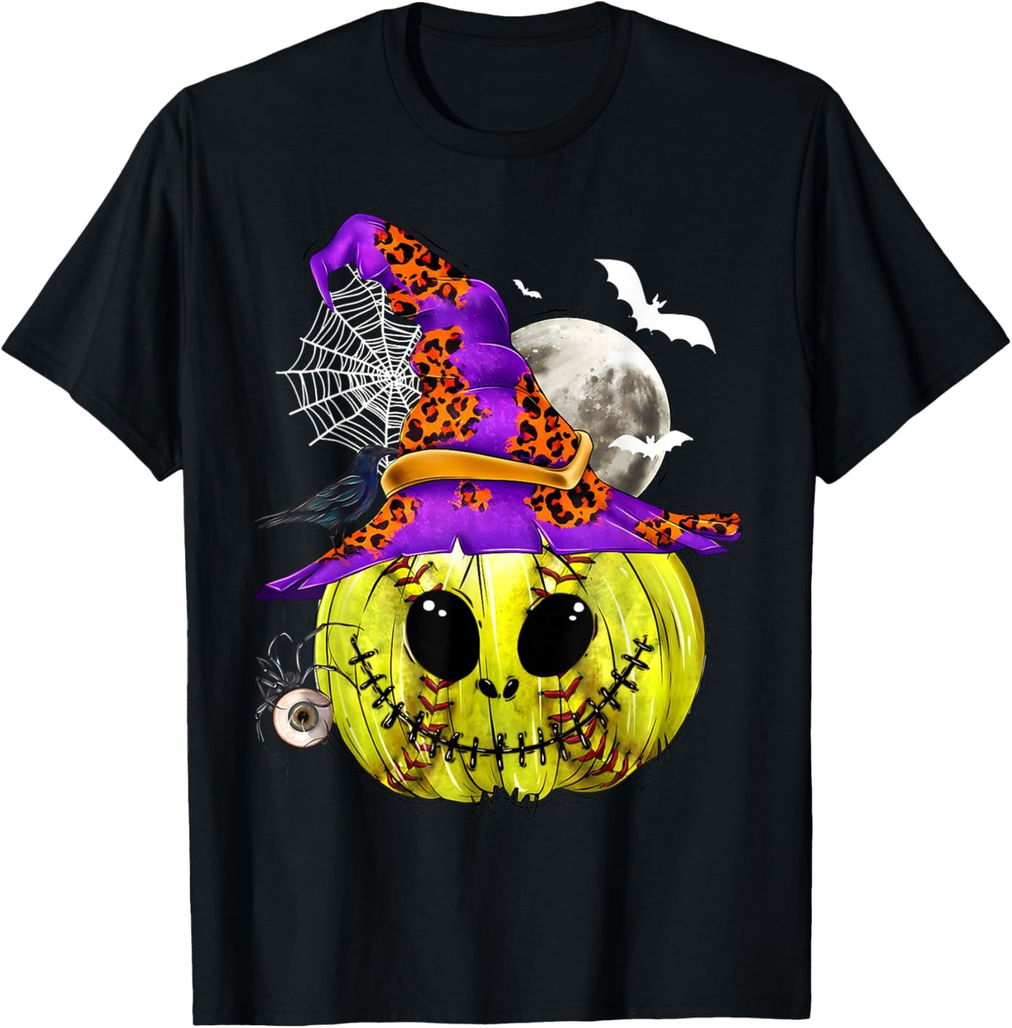 Softball Pumpkin Witches Softball Player Halloween Costume T-Shirt - T-Shirt | Black