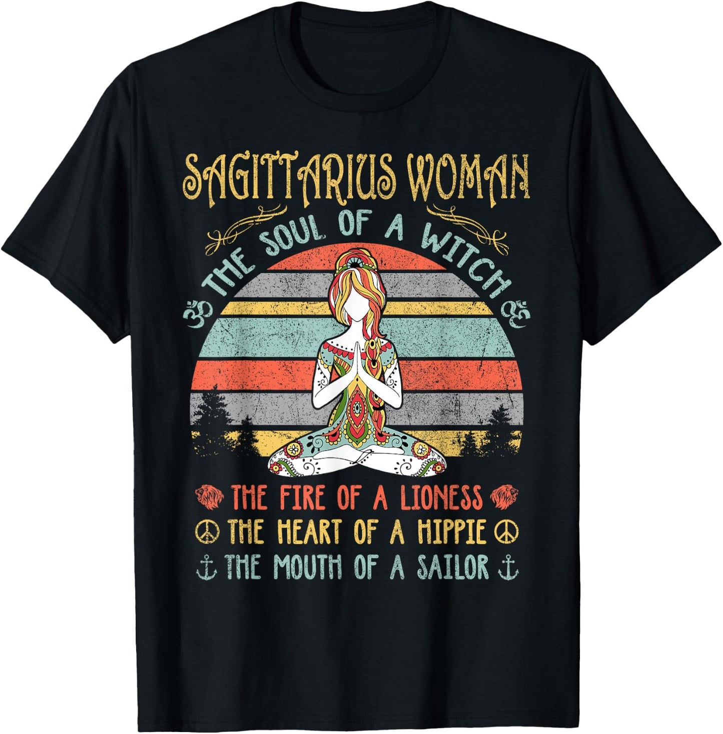 Sagittarius Woman The Soul Of A Witch Vintage Birthday T-Shirt - T-Shirt | Black