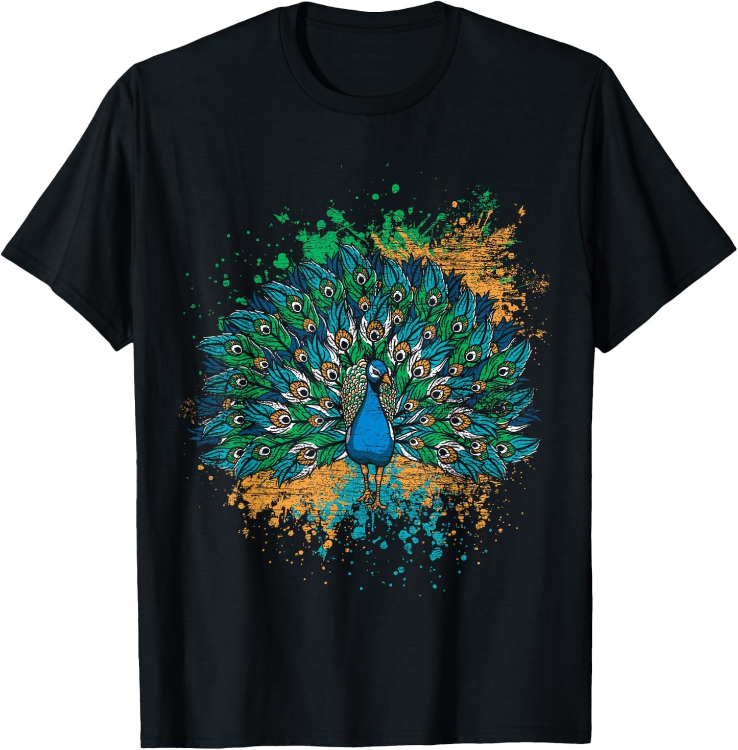 Decorative Colorful Tail Peacock T-Shirt - T-Shirt | Black