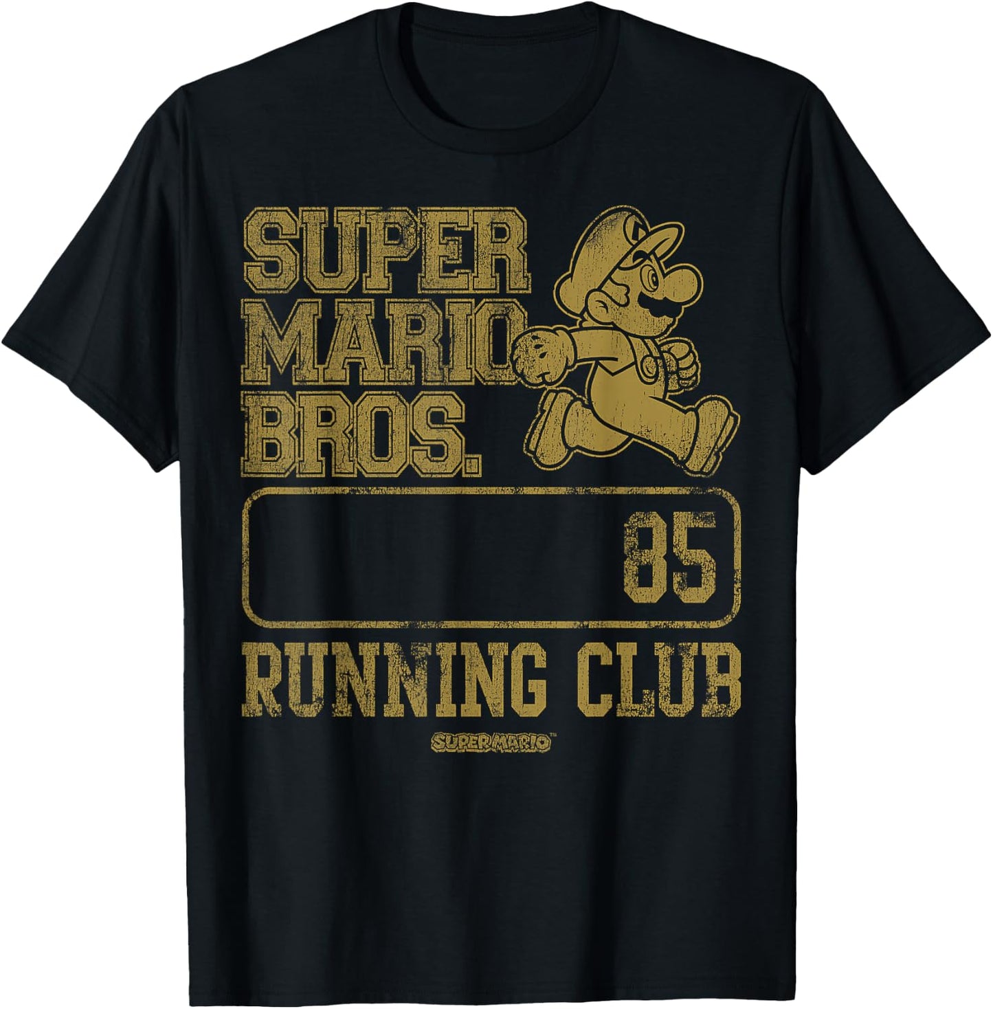 Super Mario Bros Running Club '85 Vintage Mario Collegiate T-Shirt - T-Shirt | Black