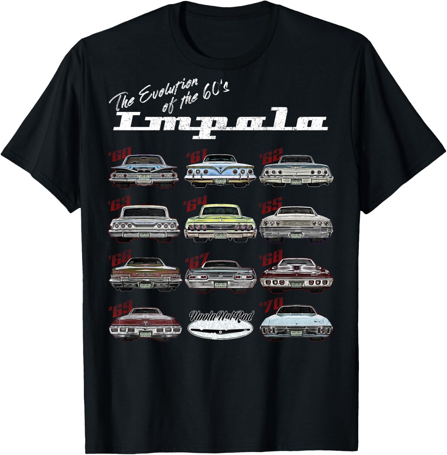 Evolution of the 60s Impala 1960 Hot Rod Muscle Car mashup T-Shirt - T-Shirt | Black