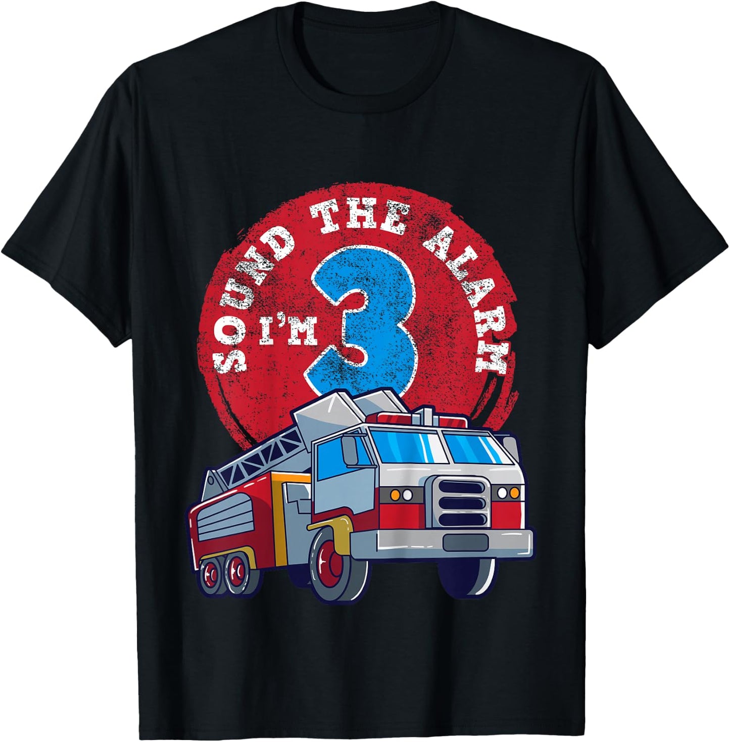 3rd Birthday Three Years Old Firetruck Firefighter Gift T-Shirt - T-Shirt | Black