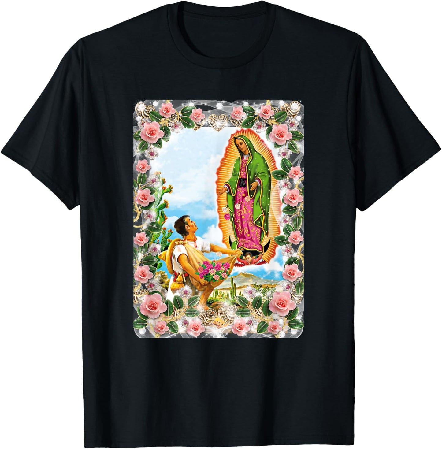 Our Lady of Guadalupe Virgin Mary Catholic Beautiful Roses T-Shirt - T-Shirt | Black