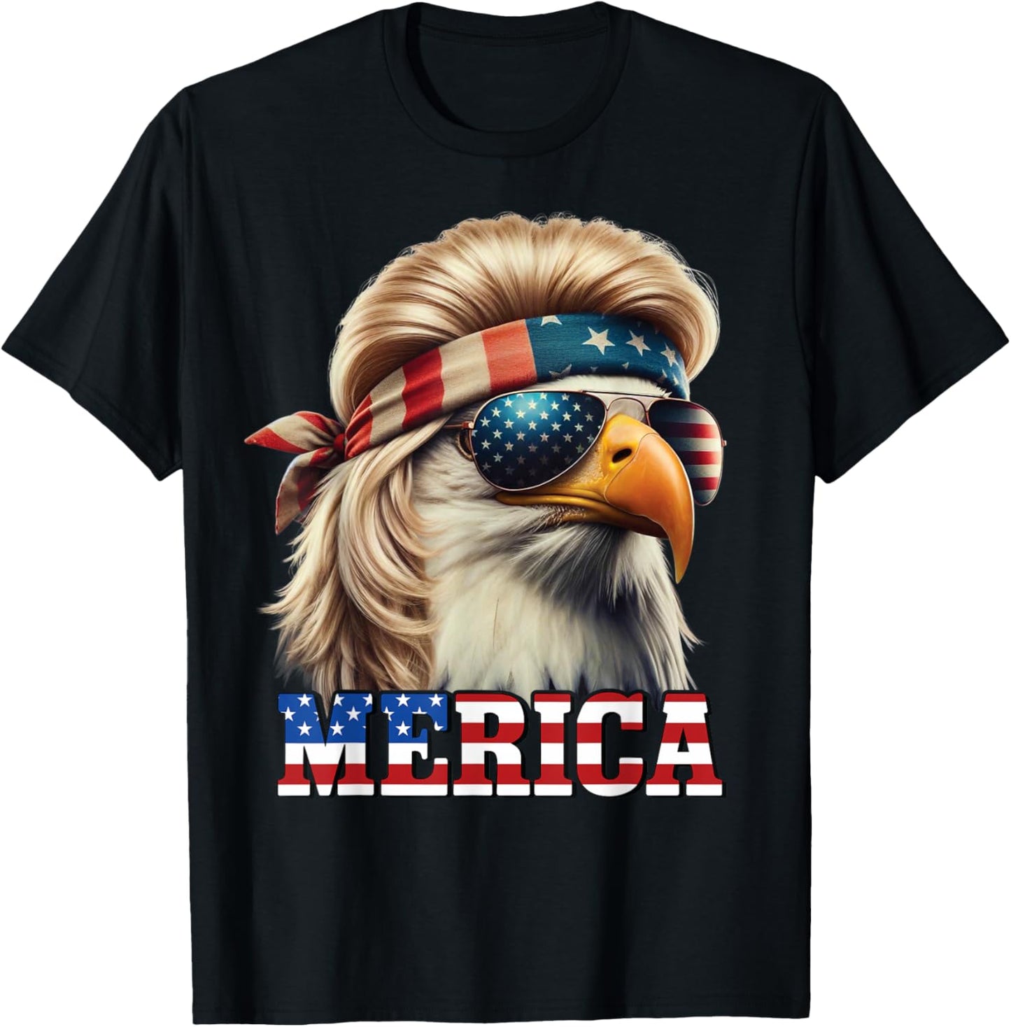 Funny Eagle Merica 4th July Blonde Wig Mullet Man T-Shirt - T-Shirt | Black