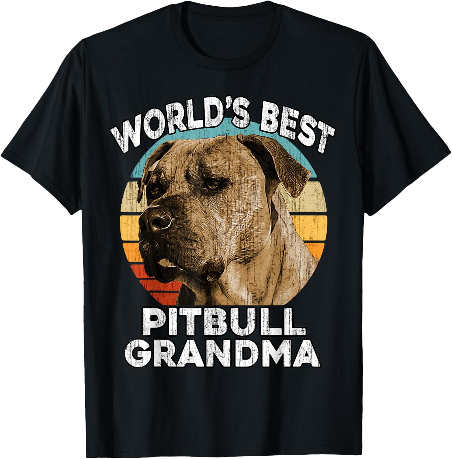 Pit bull Grandma Funny Worlds Best PitBull Grandma Vintage T-Shirt - T-Shirt | Black