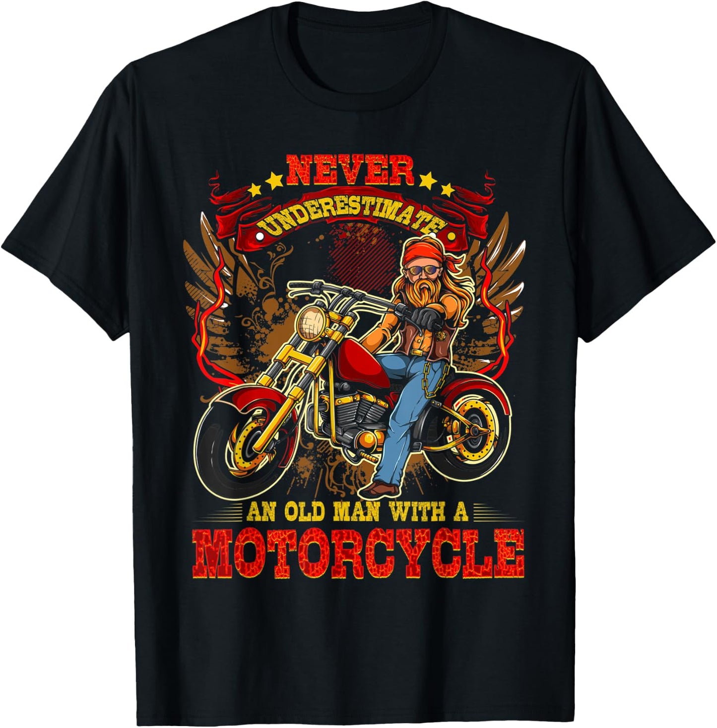 Biker Never Underestimate An Old Man Motorcycle Motocross T-Shirt - T-Shirt | Black