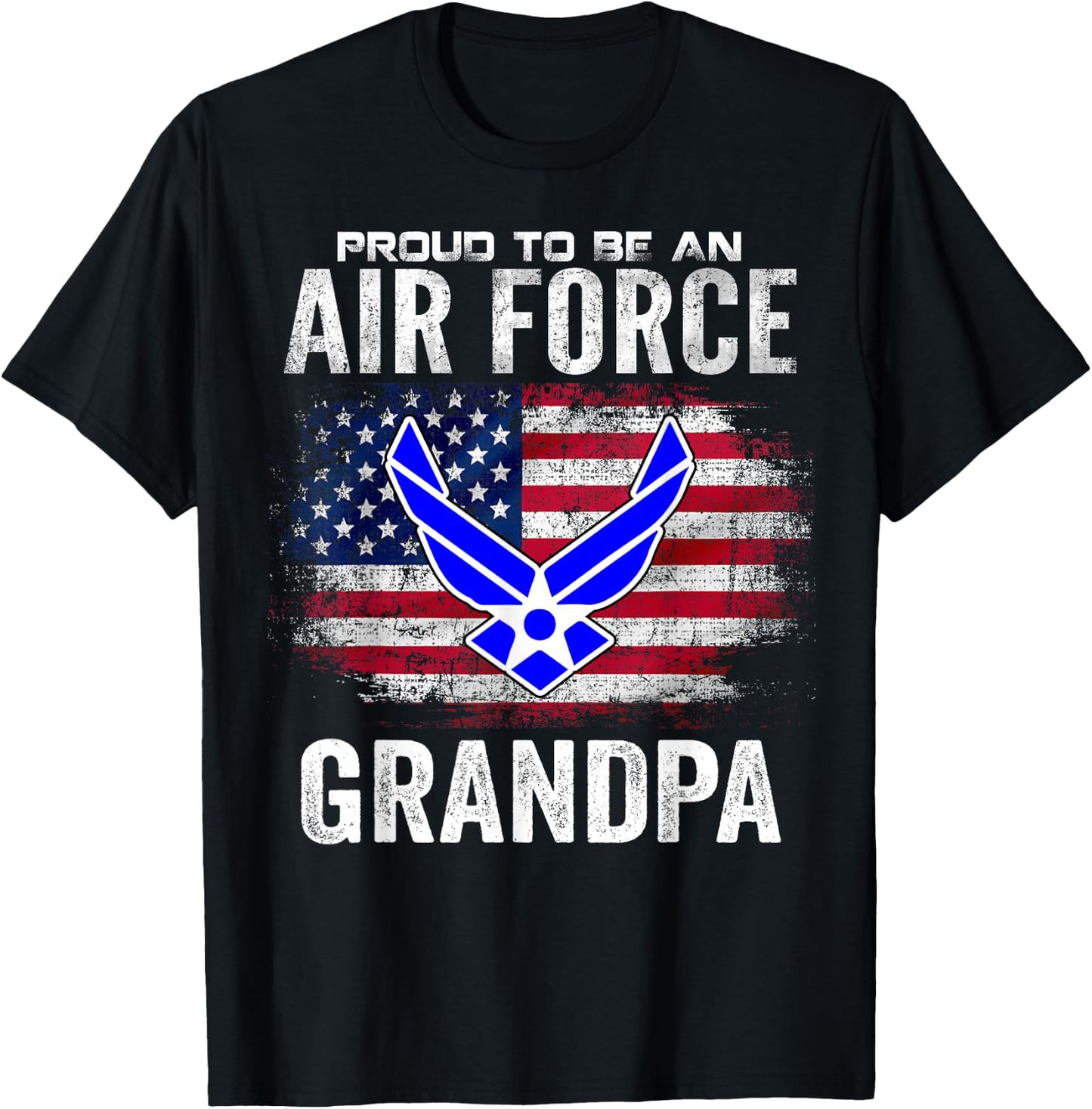 Proud to Be an Air Force Grandpa with American Flag Gift T-Shirt - T-Shirt | Black