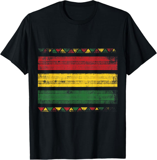 African Colors Red Green and Yellow Distressed T-Shirt - T-Shirt | Black