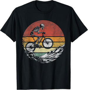 Skeleton Riding Bicycle Vintage Mountain Biking Skeleton T-Shirt - T-Shirt | Black