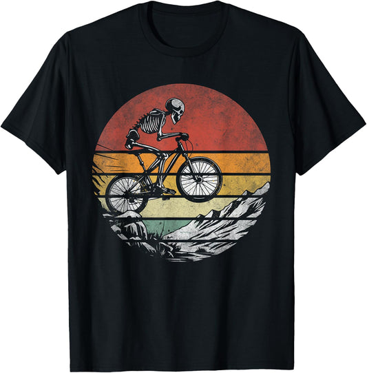 Skeleton Riding Bicycle Vintage Mountain Biking Skeleton T-Shirt - T-Shirt | Black