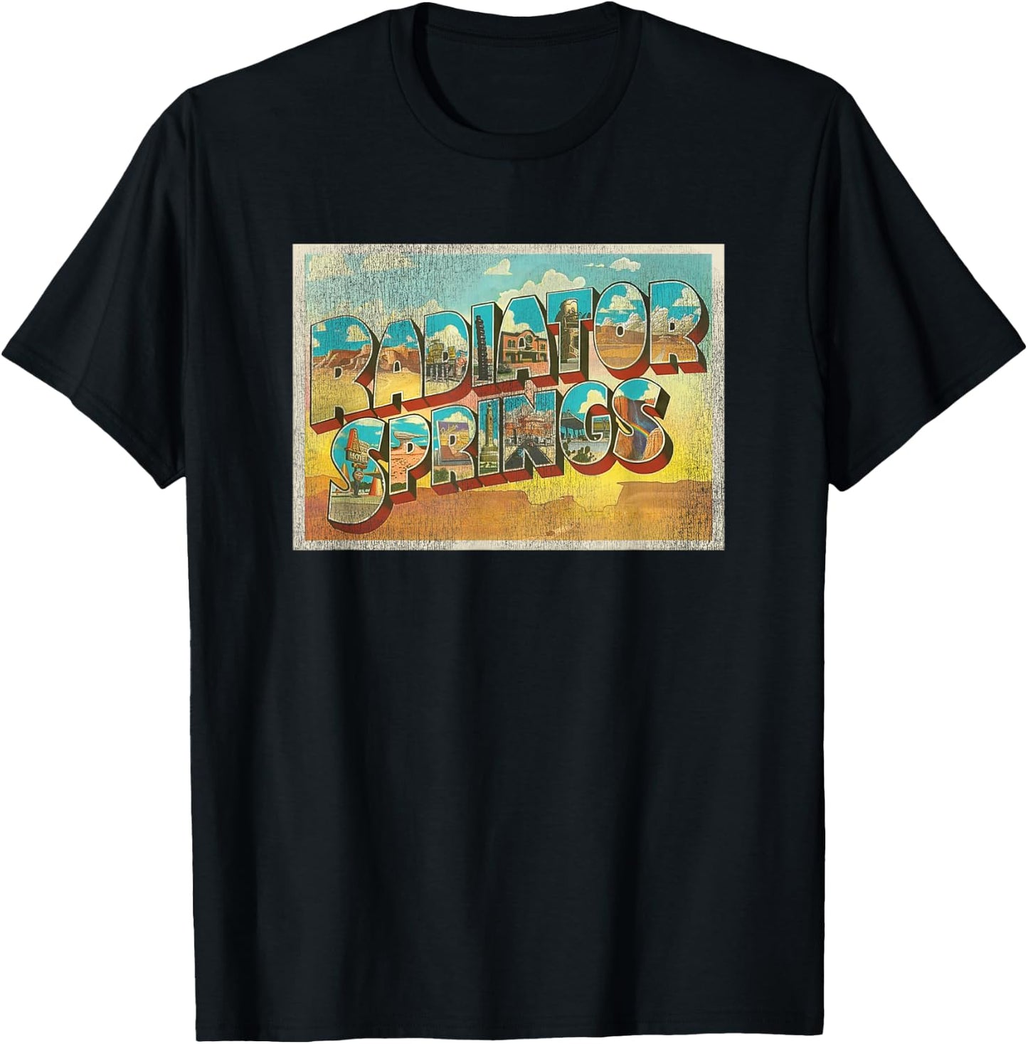 Disney Pixar Cars Radiator Springs Postcard T-Shirt - T-Shirt | Black