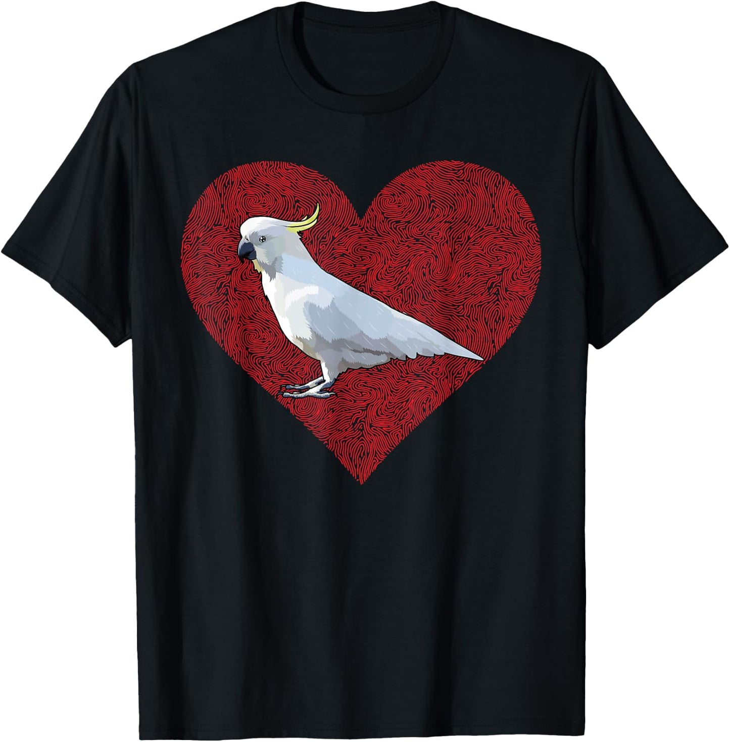 Cockatoo Valentines Day Bird Love Fingerprint T-Shirt - T-Shirt | Black