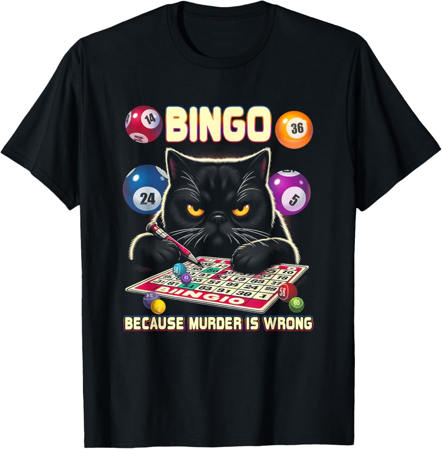 Bingo Because Murder Is-Wrong Bingo Lover Grumpy Cats T-Shirt - T-Shirt | Black