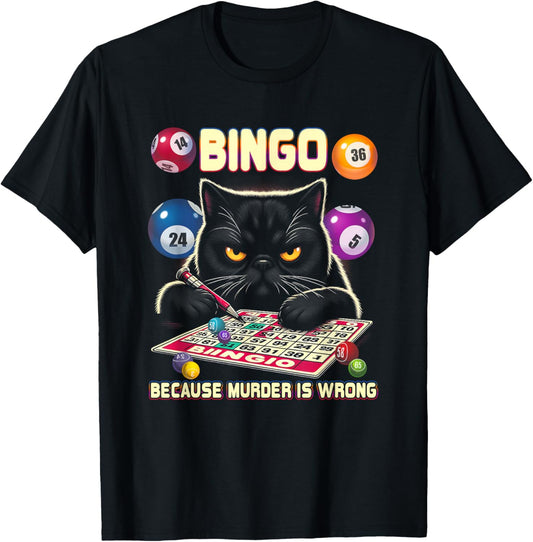 Bingo Because Murder Is-Wrong Bingo Lover Grumpy Cats T-Shirt - T-Shirt | Black
