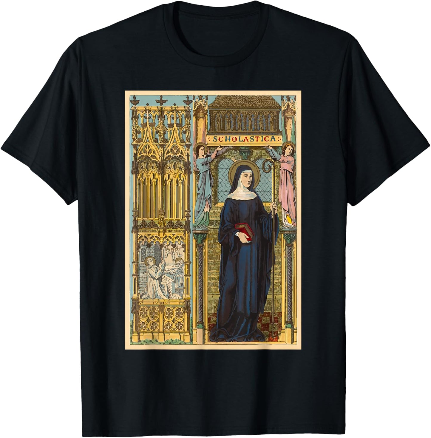 St. Scholastica Benedict Catholic Saints Benedictines T-Shirt - T-Shirt | Black