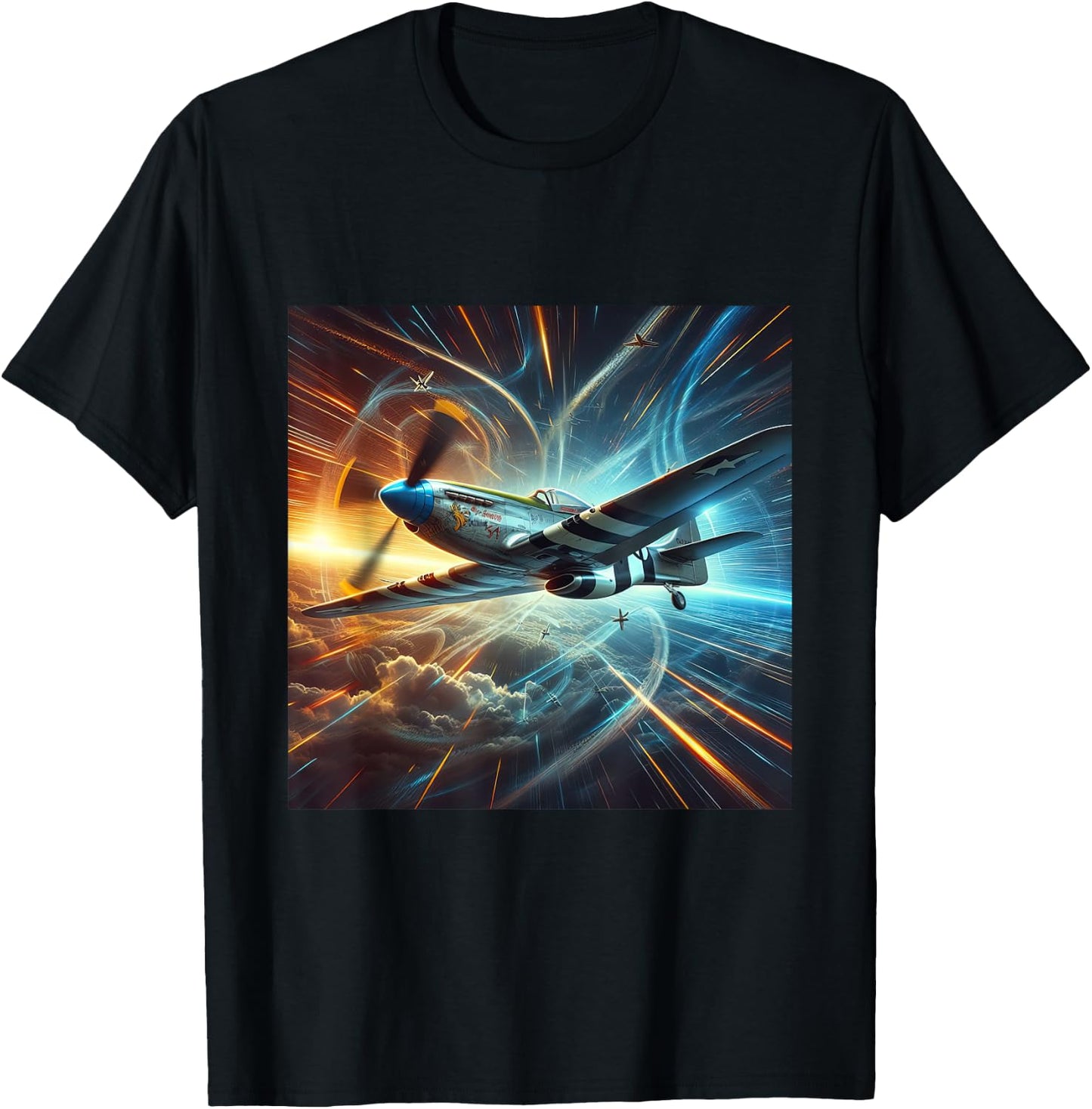 WWII Warbirds | P-51 Mustang in Dynamic Flight in the Sky T-Shirt - T-Shirt | Black