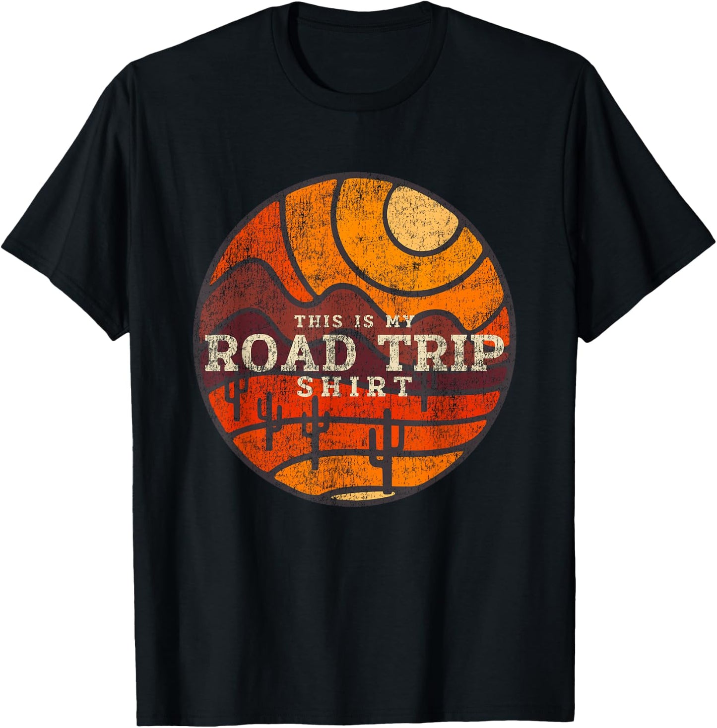 This Is My Road Trip Shirt Cactus Mountain Desert Sunset Art T-Shirt - T-Shirt | Black