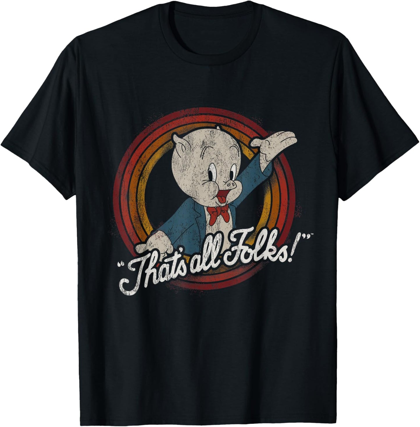 Looney Tunes Porky Pig That's All Folks Classic T-Shirt - T-Shirt | Black