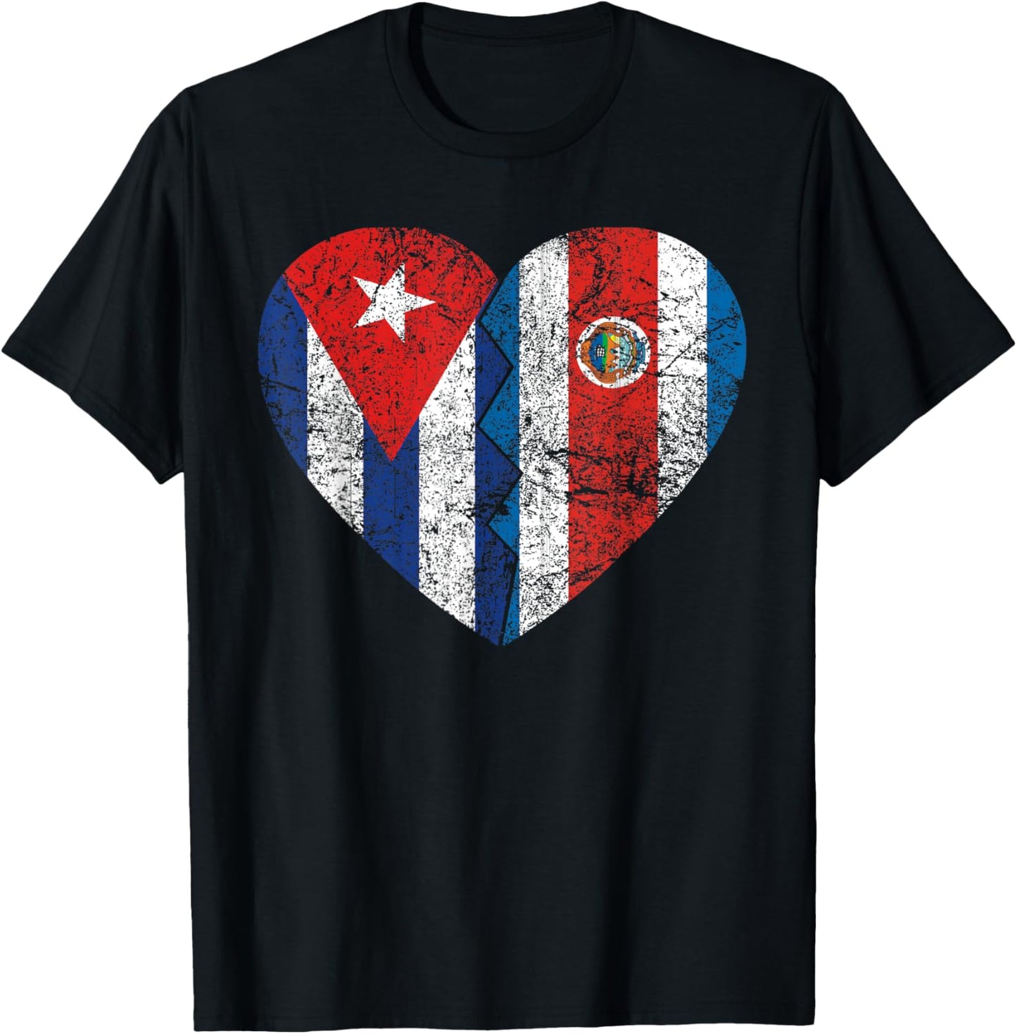 Costa Rican Cuban Flags Heart | Cuba Costa Rica Roots T-Shirt - T-Shirt | Black