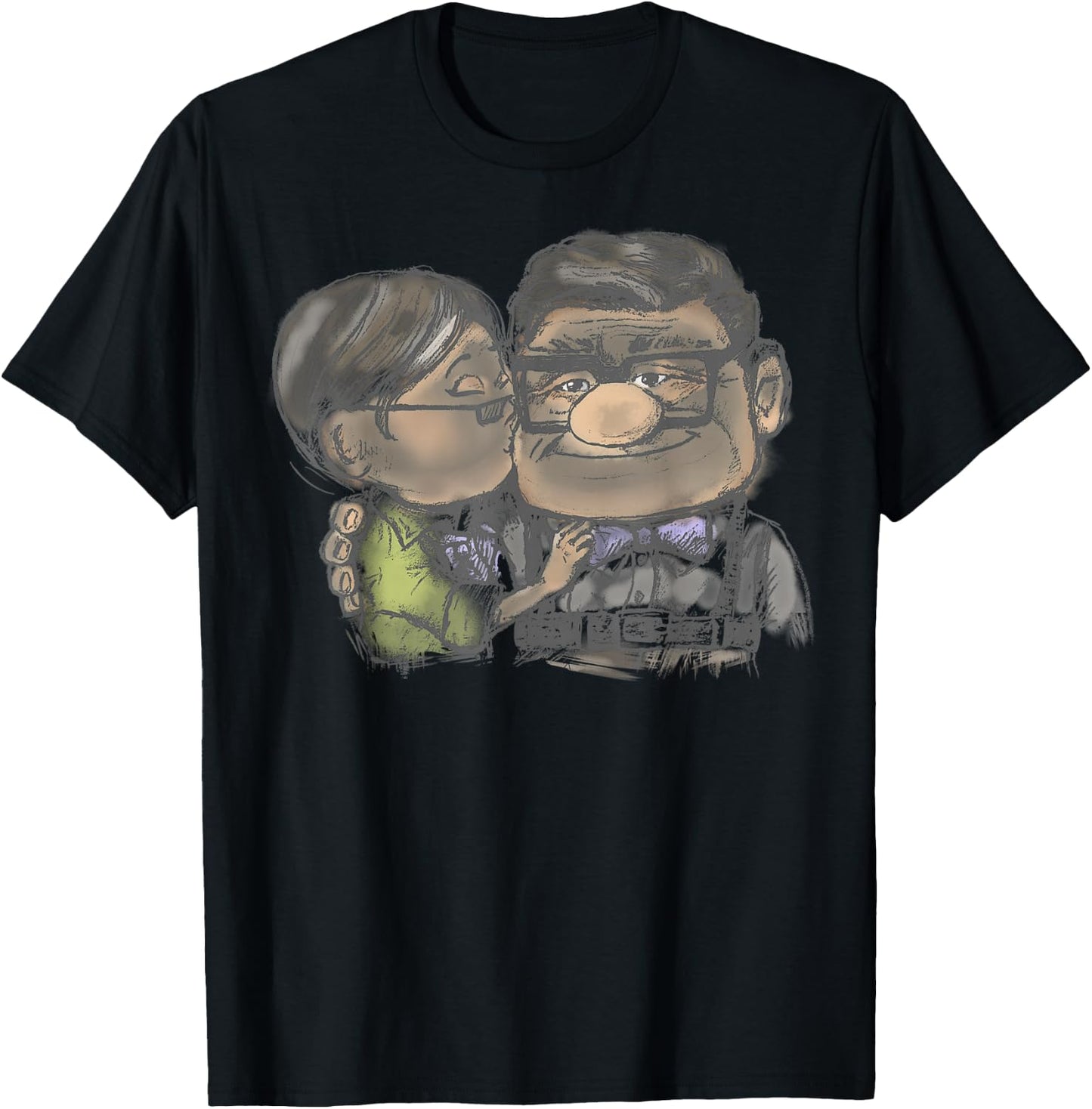 Disney Pixar Up Carl & Ellie Colored Sketch T-Shirt - T-Shirt | Black