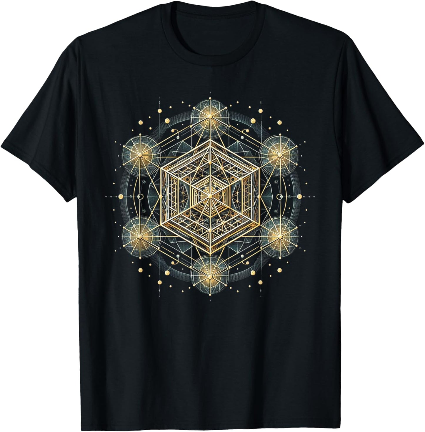 Metatron's Cube Sacred Geometry Spiritual Geometric T-Shirt - T-Shirt | Black