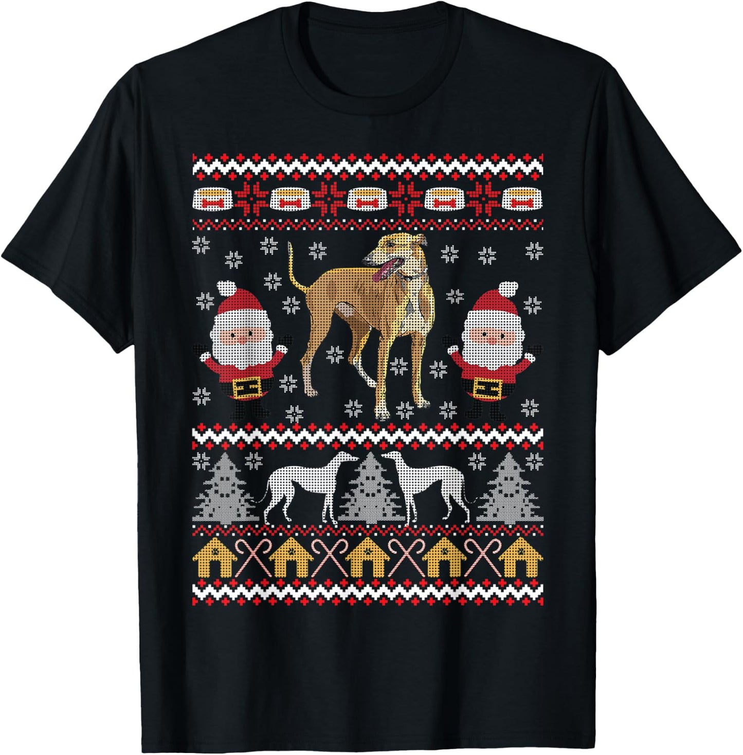 Greyhound Gifts Ugly Christmas Funny Dog Holiday Men Women Kids T-Shirt - T-Shirt | Black