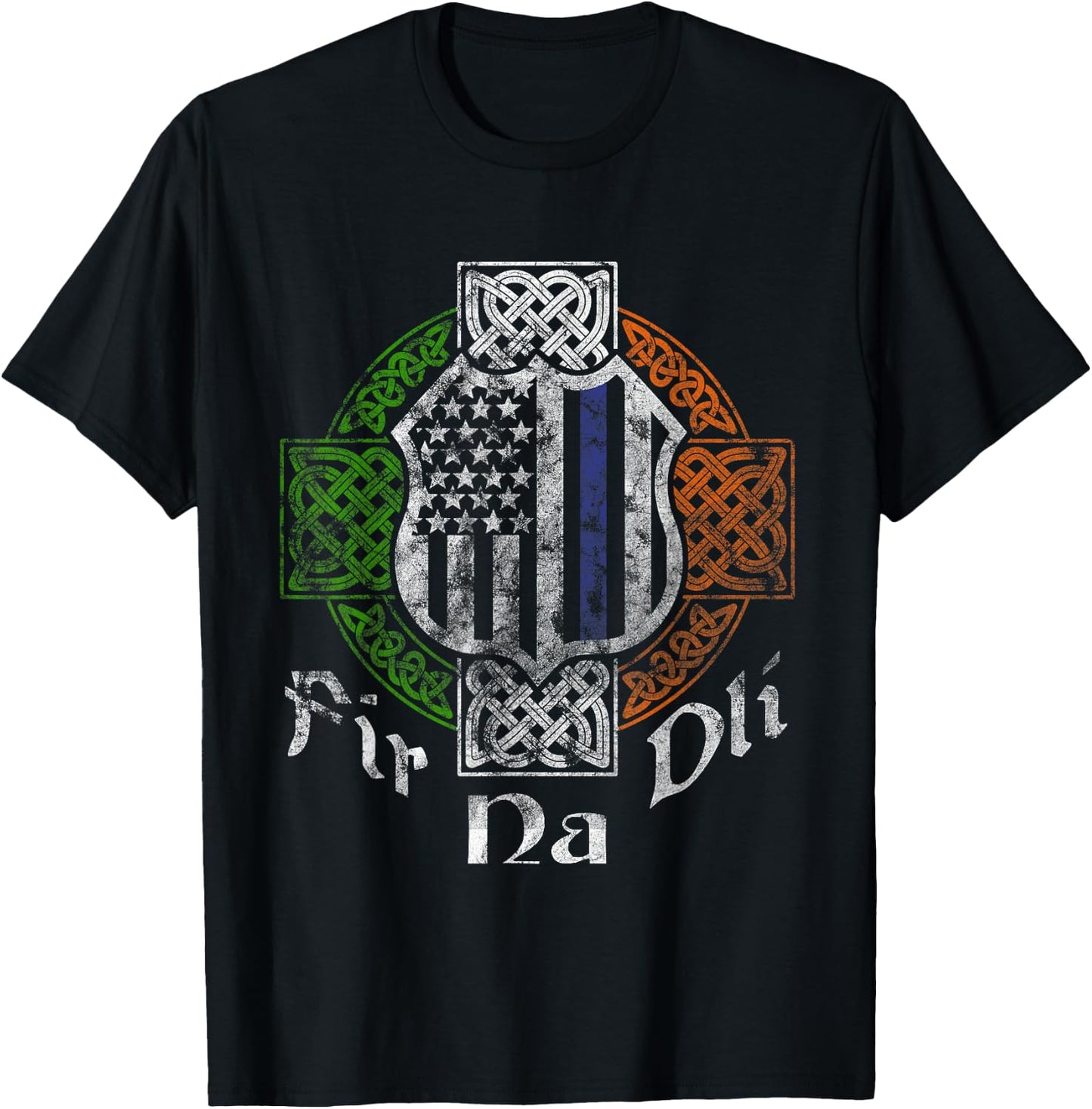 Thin Blue Line Shirt Fir Na Dli Celtic Cross Irish Police T-Shirt - T-Shirt | Black