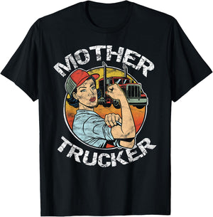 Mother Trucker Female CDL Semi Truck Driver T-Shirt - T-Shirt | Black