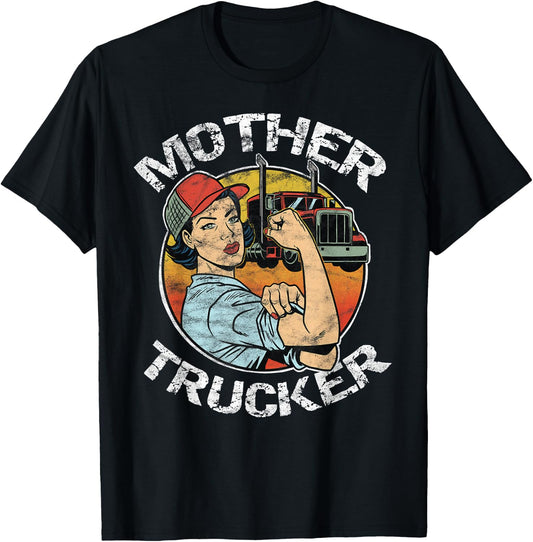 Mother Trucker Female CDL Semi Truck Driver T-Shirt - T-Shirt | Black