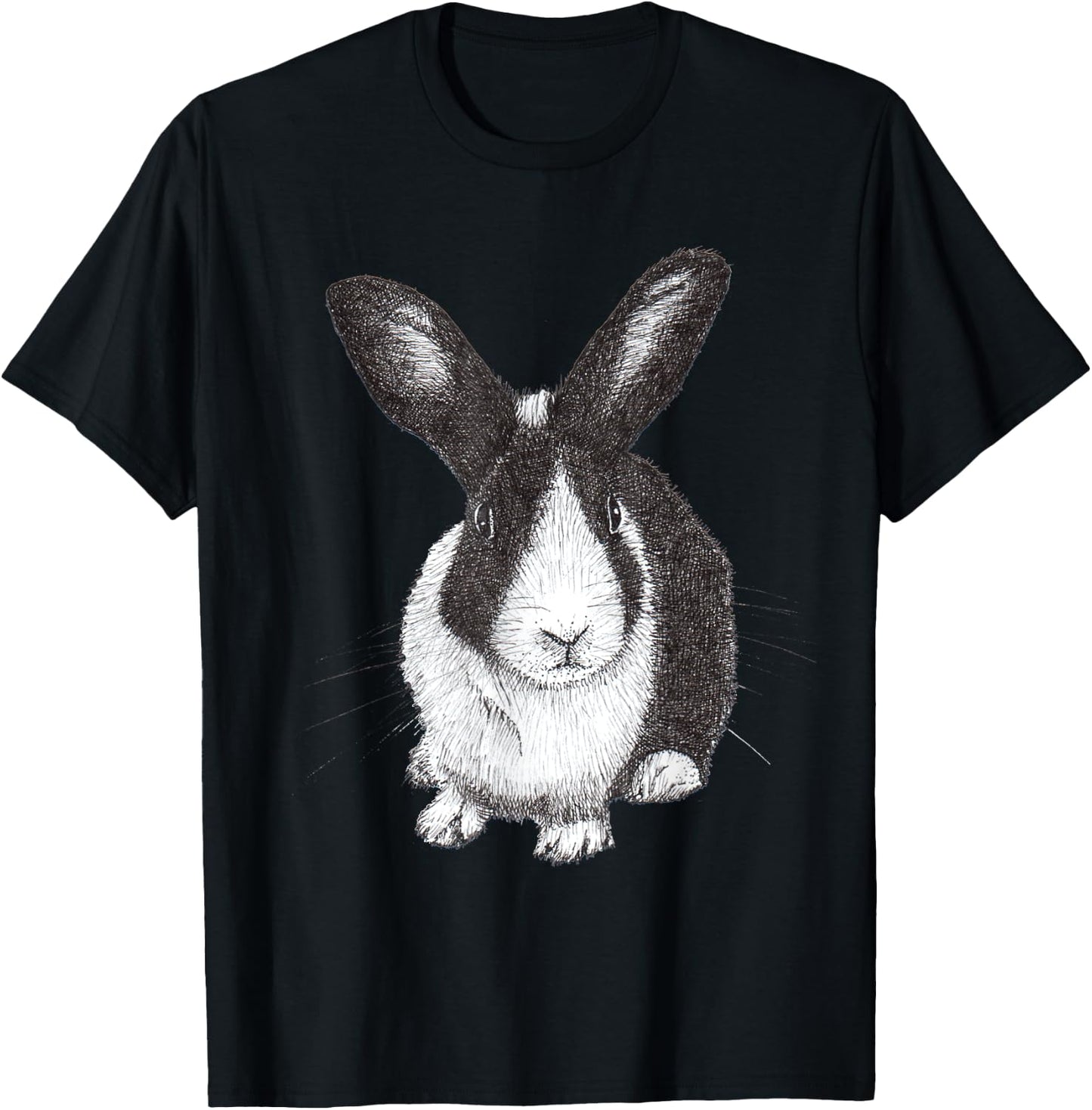 ChescaMade Dutch Bunny Rabbit Drawing - Women's Grey Rabbit Themed - Small - Classic Fit - Short Sleeve - Cotton, Polyester - Unique Rabbit Drawing Graphic T-Shirt - T-Shirt | Black