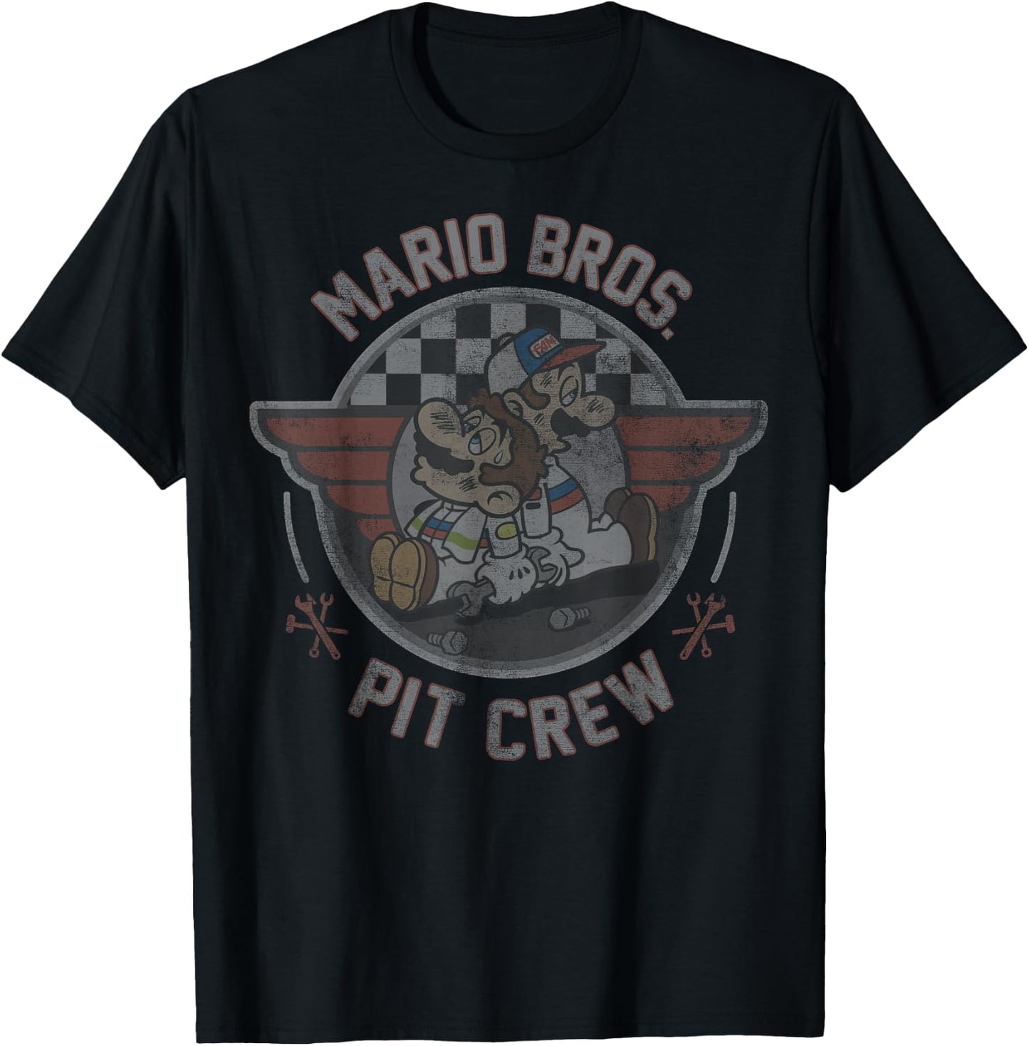 Mario Kart Mario & Luigi Mario Bros. Pit Crew Fade T-Shirt - T-Shirt | Black