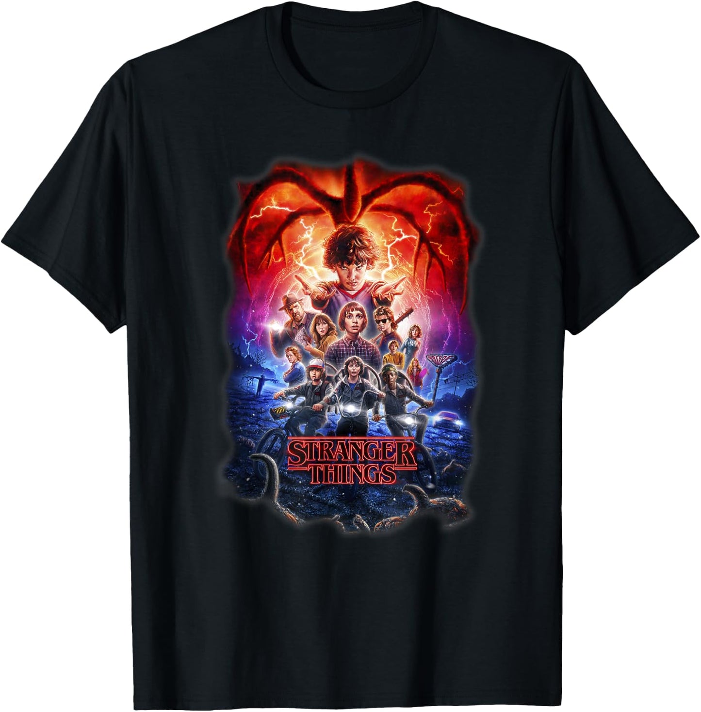 Stranger Things Group Shot Poster Fade T-Shirt - T-Shirt | Black