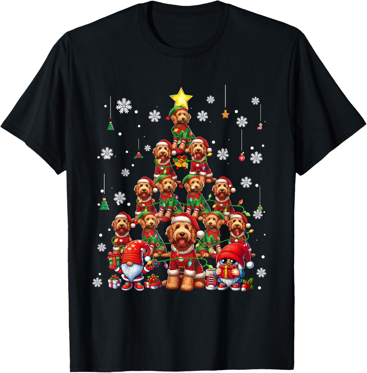 Squad Xmas Labradoodles Cosplay Santa Elf Christmas Tree T-Shirt - T-Shirt | Black