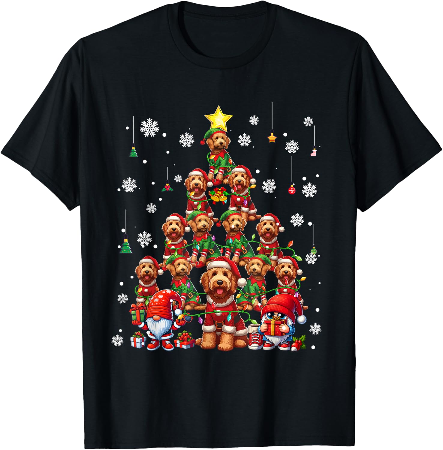 Squad Xmas Labradoodles Cosplay Santa Elf Christmas Tree T-Shirt - T-Shirt | Black