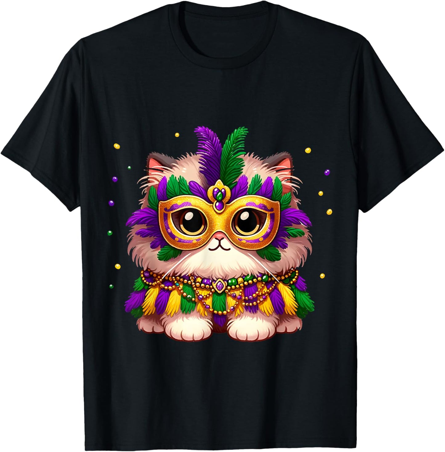 Carnival NOLA Party Fluffy Pet Cat Mardi Gras Costume Masquerade Men Women Kids T-Shirt - T-Shirt | Black