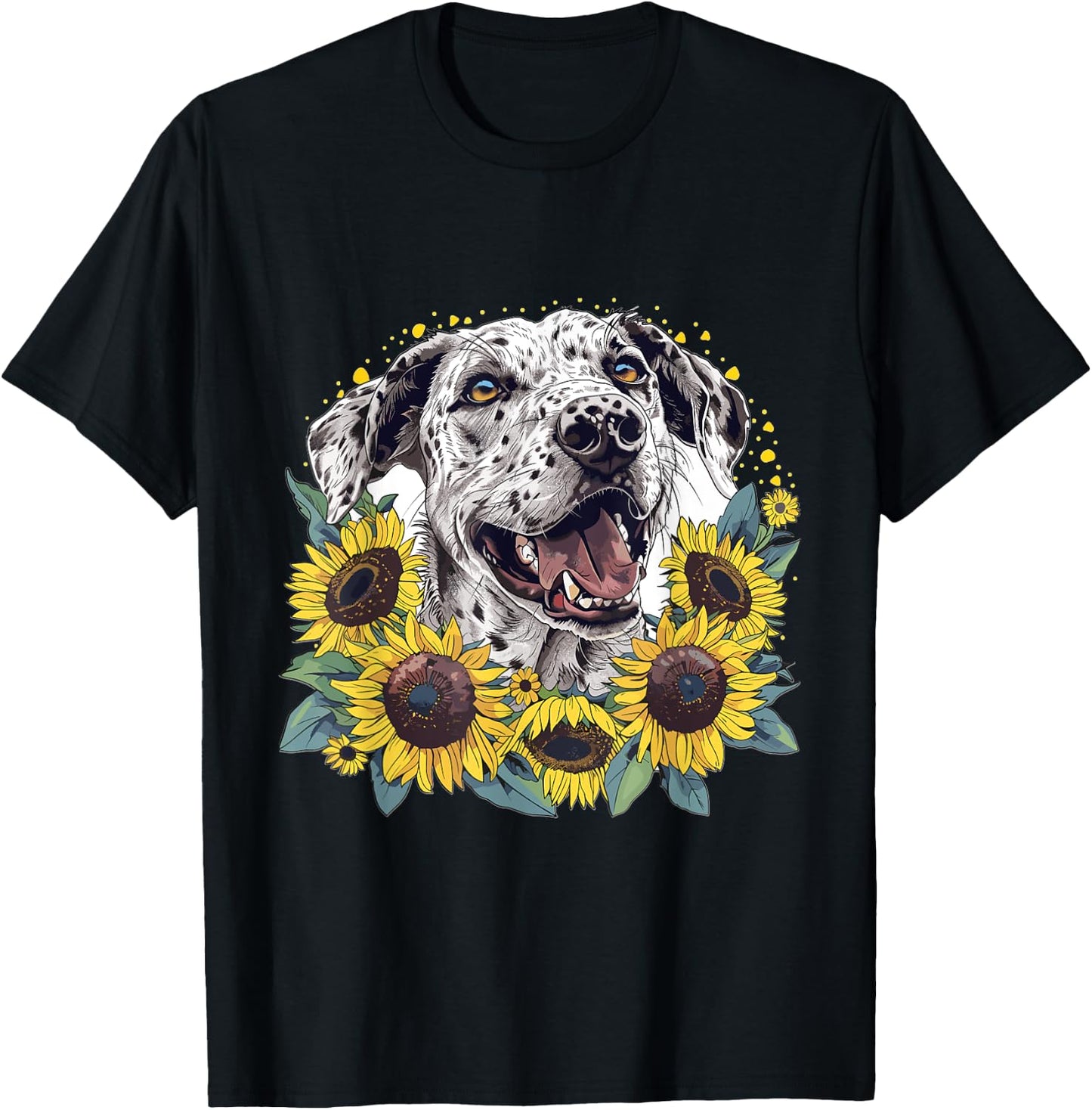 Catahoula Leopard Dog Dog Breed Graphic Sunflowers Men Women Kids T-Shirt - T-Shirt | Black