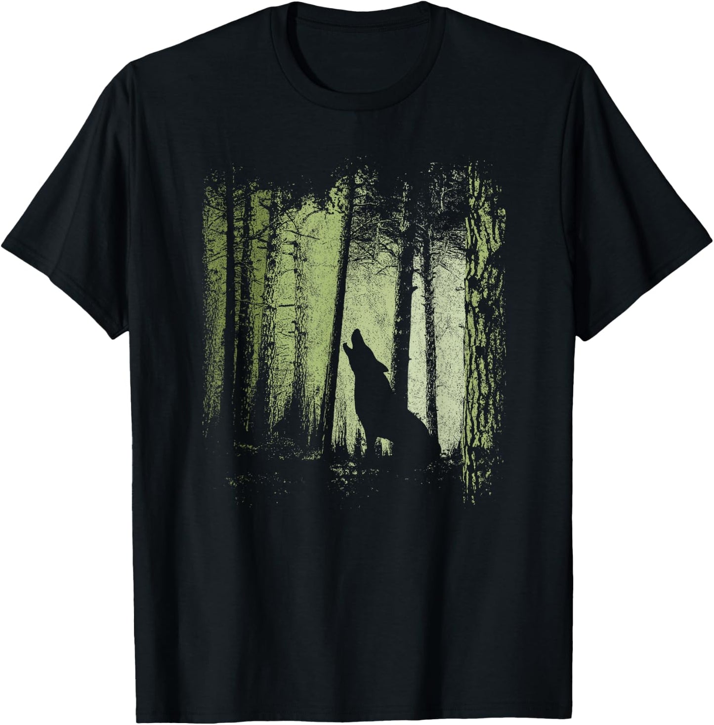 Twilight Forest Romantic Howling Wolf Silhouette T-Shirt - T-Shirt | Black