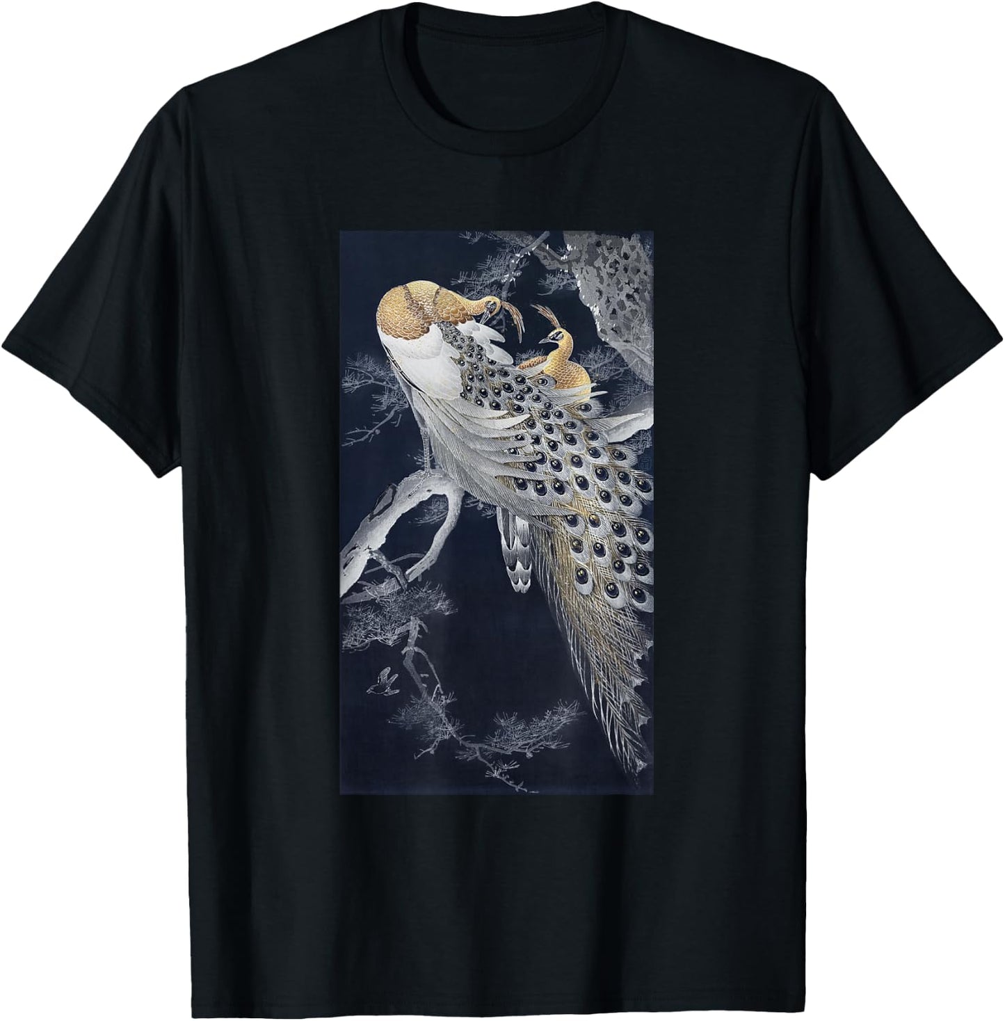Vintage Japanese Art Two Peacocks in a Tree by Ohara Koson T-Shirt - T-Shirt | Black