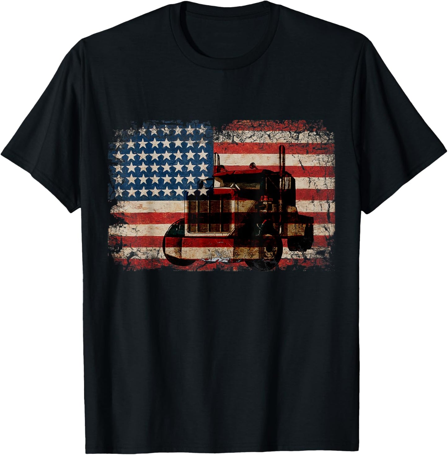 Truck Driver American Flag Trucker Gift Semi Truck T-Shirt - T-Shirt | Black