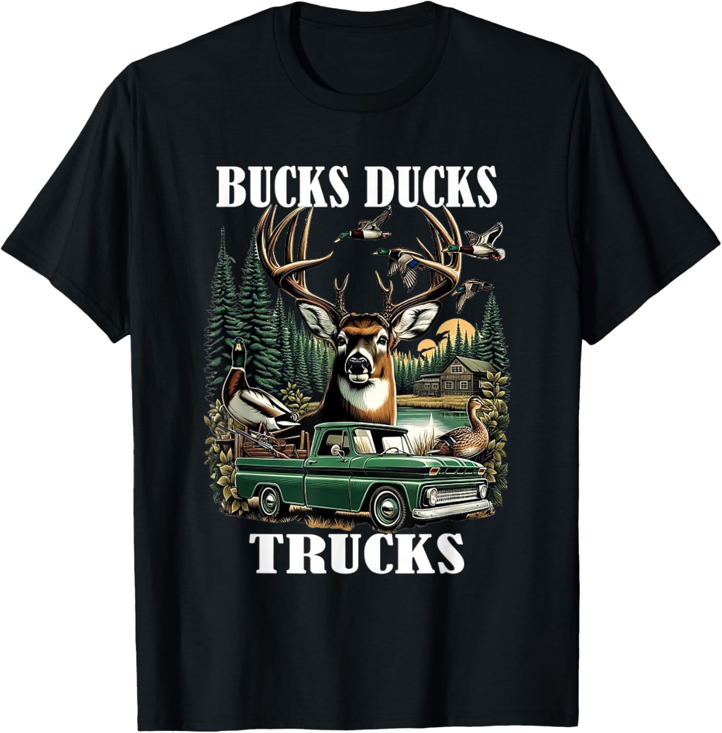 Ducks Bucks Trucks Hunter T-Shirt - T-Shirt | Black