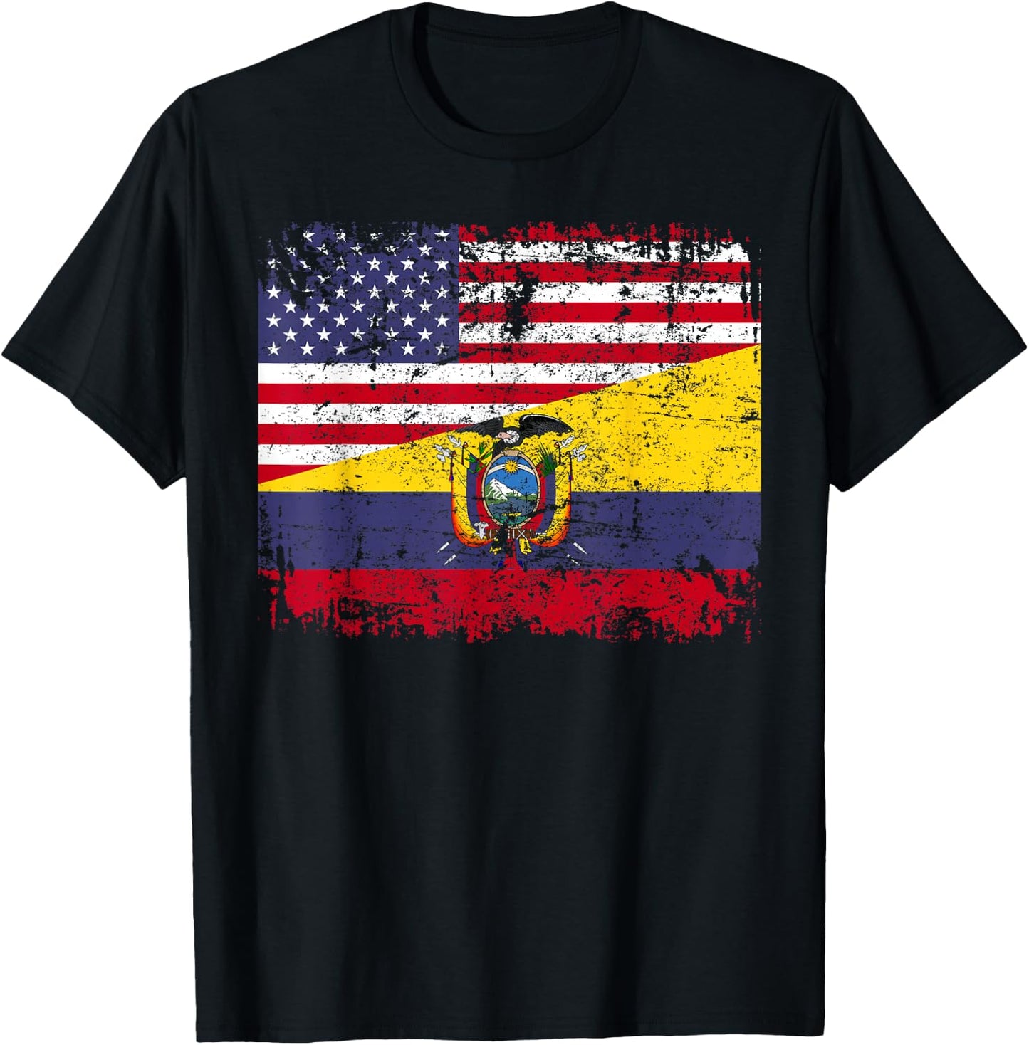 Ecuadorian Roots | Half American Flag | USA Ecuador Flag T-Shirt - T-Shirt | Black