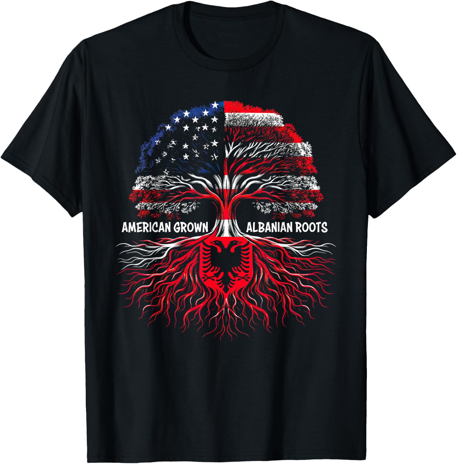 American Grown Albanian Roots Kosovo flag proud Albanian T-Shirt - T-Shirt | Black