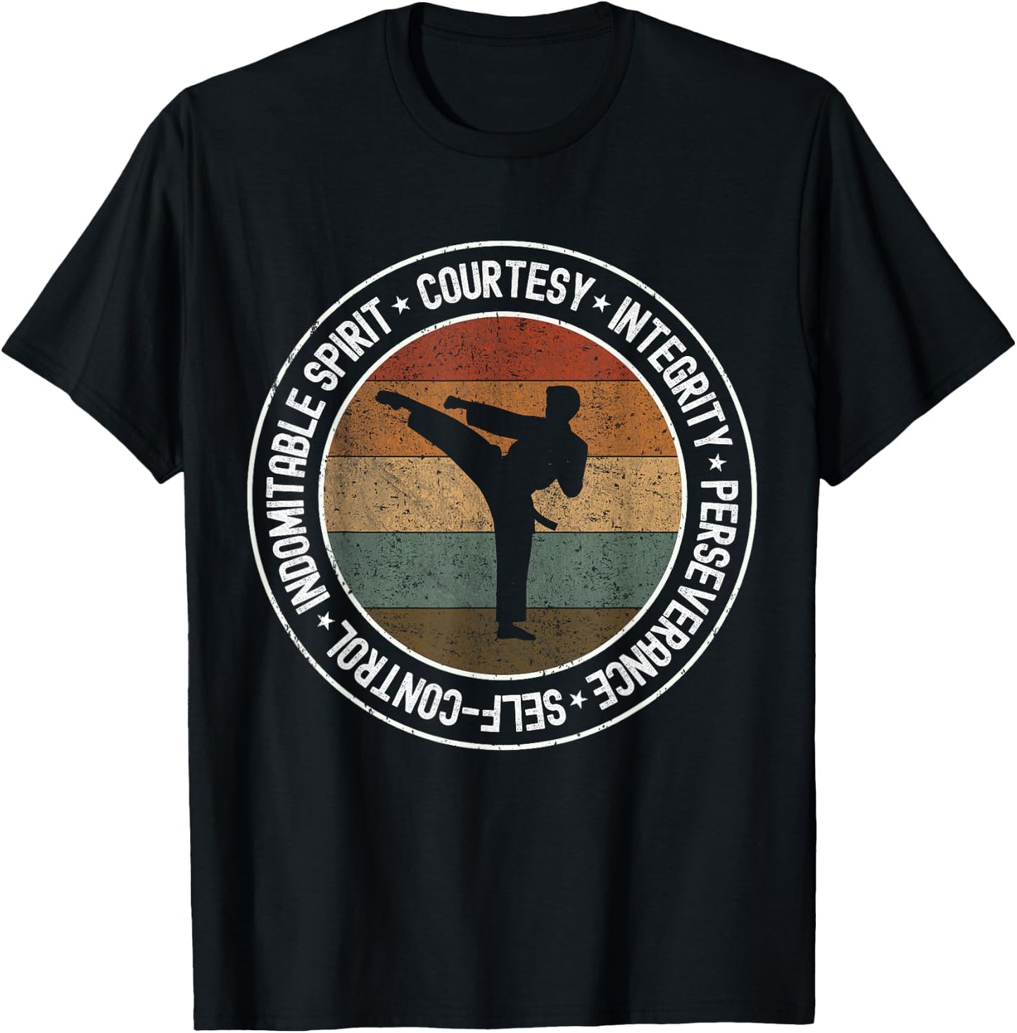 5 Tenet of Taekwondo Vintage Taekwondo Kicking outfit T-Shirt - T-Shirt | Black