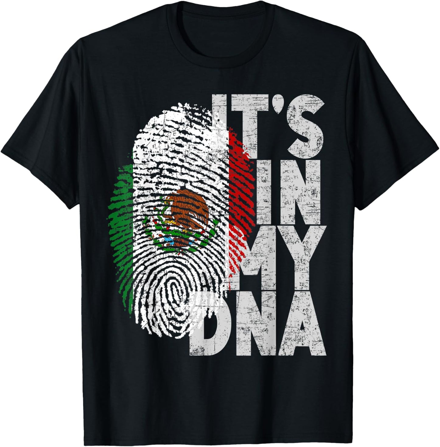 Mexico Mexican It's In My DNA Hispanic Flag Fingerprint T-Shirt - T-Shirt | Black