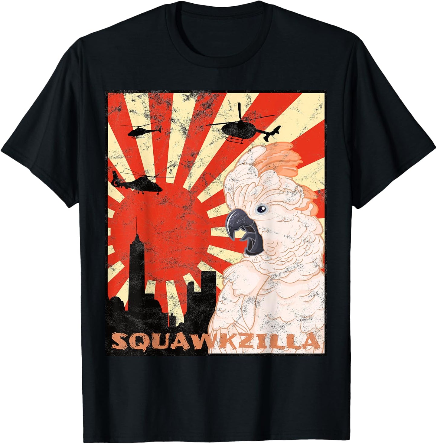 Squawk Zilla Moluccan Cockatoo Parrot Squawking T-Shirt - T-Shirt | Black