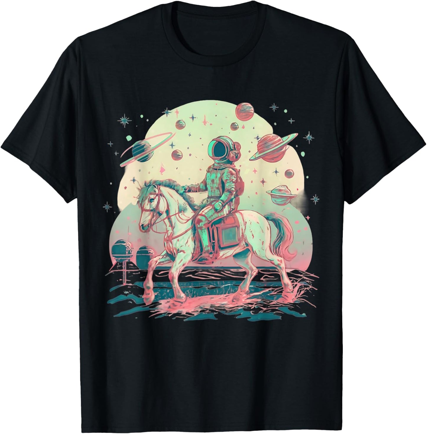 Astronaut Cowboy Riding a Horse in Space T-Shirt - T-Shirt | Black